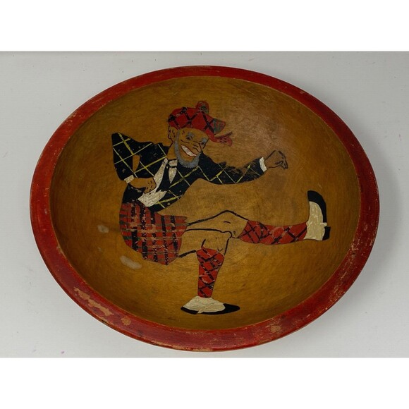 Primitive Munising Maple Serving Dough Bowl Hand Painted Folk Art Scottish - Picture 1 of 5